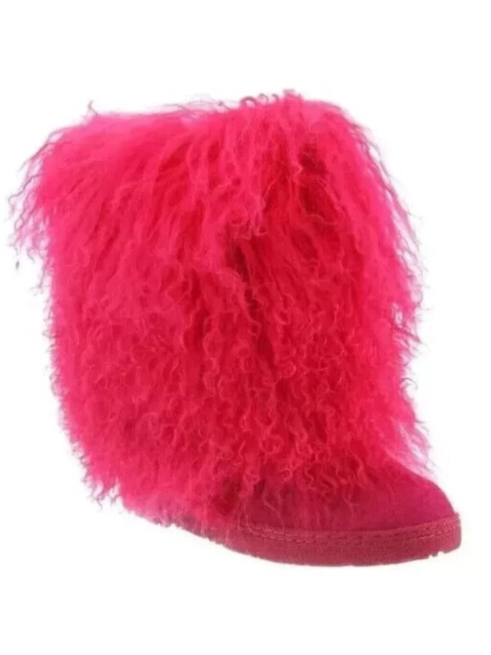 Bearpaw Boetis Pink Curly Lamb Fur Sheepskin Wool Mongolian Sherpa Boots 8 NEW